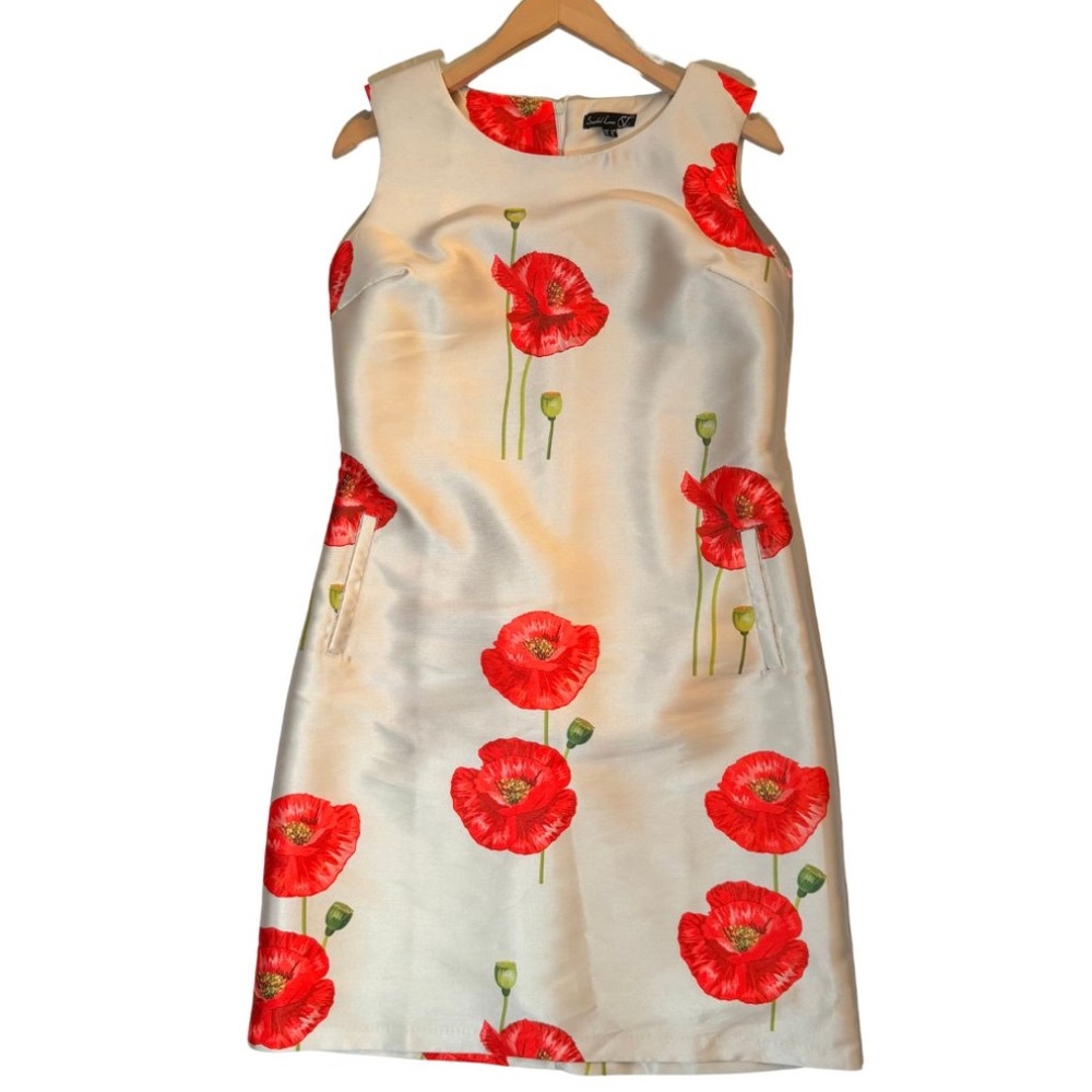 Smashed Lemon Red Poppy Sleeveless  Mini Dress, Size Size 10 Red Cream